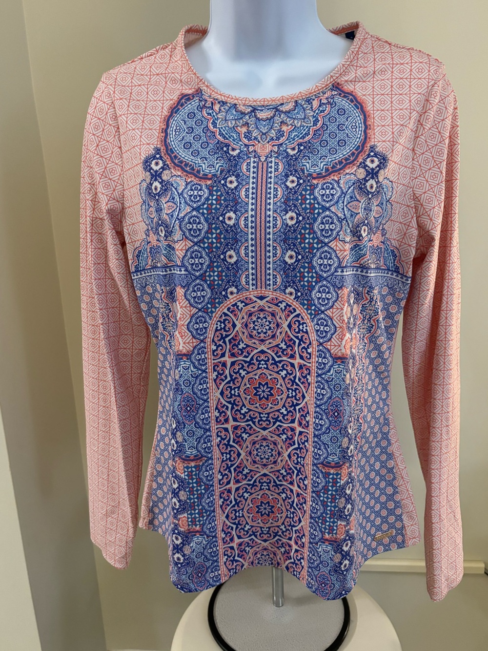 Cabana Life Pink and Blue Printed Long-Sleeve Top